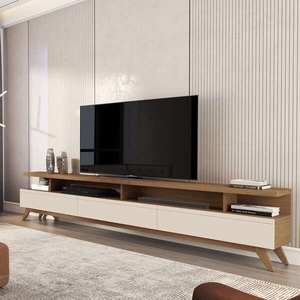 Rack Para Tv 86 Polegadas Pés Em Madeira Maciça Off White/fre