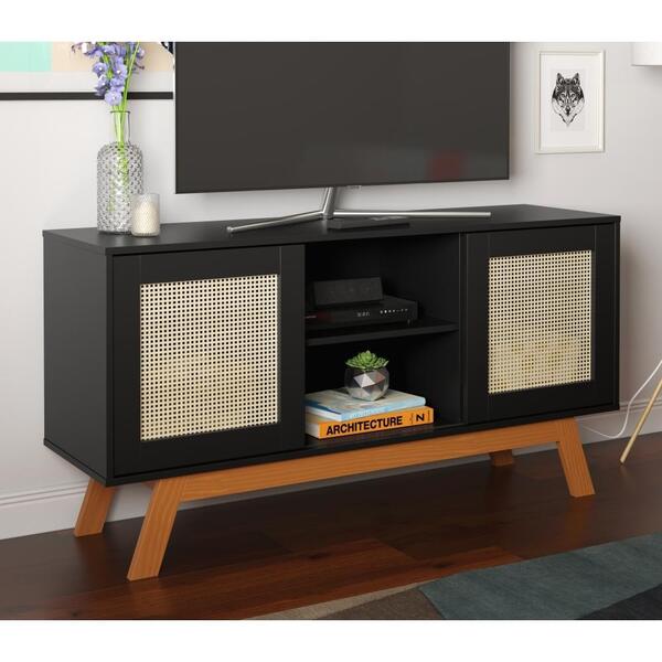 Rack Para Tv Amsterdam Detalhe Em Rattan Sintético Preto