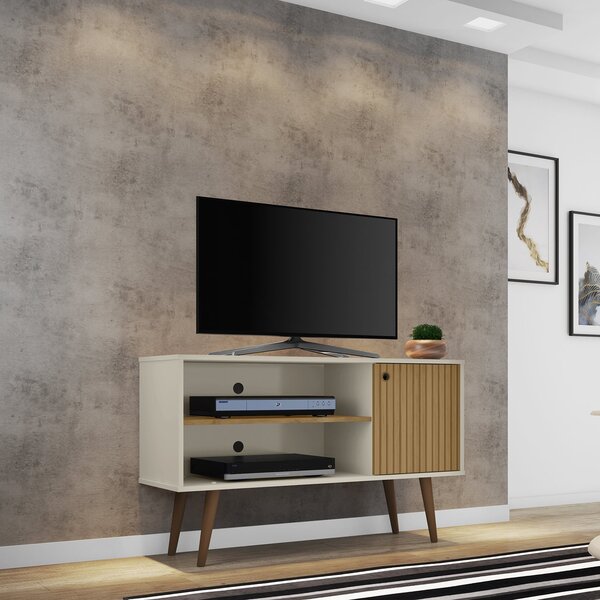 Rack Para Tv Até 42 Polegadas 1 Porta Retrô Jade  Off White/c