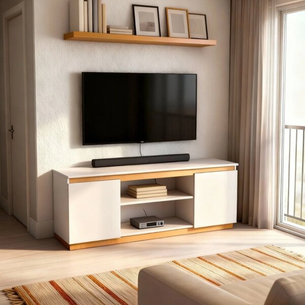 Rack Para Tv Até 45 Polegadas Mdf 107cm Cava Sala Branco E Amadeirado ...