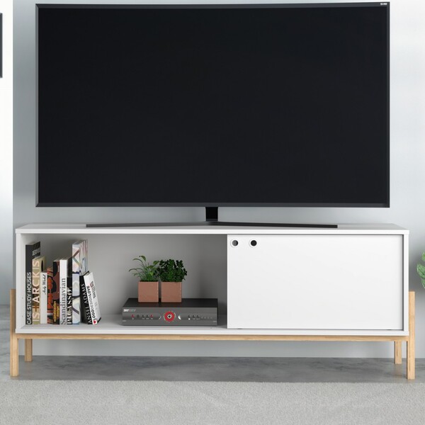 Rack Para Tv Até 48 Polegadas 1 Porta De Correr Branco/pinus