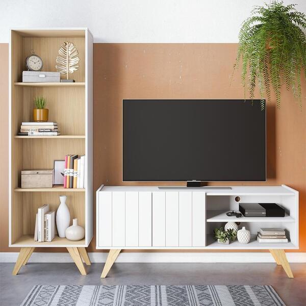 Rack Para Tv Até 50" Com Estante Moov Branco Fosco Tauari Nob