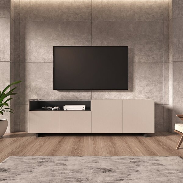 Rack Para Tv Até 50 Polegadas Com 4 Portas E Nicho 180cm Fume