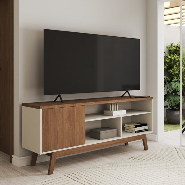 Rack Para Tv Até 50 Polegadas Trento 1 Porta Off White/freijo