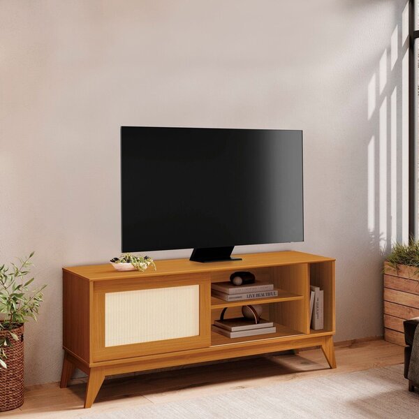 Rack Para Tv Até 55 Polegadas 100% Mdf 136cm Acabamento Em Tela Rathan ...