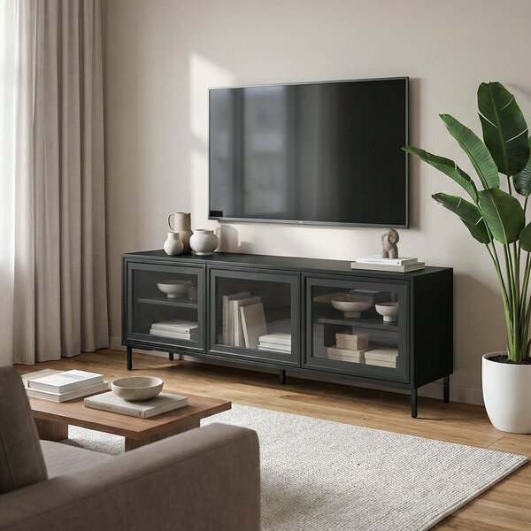 Rack Para Tv Até 55 Polegadas 135cm 03 Portas De Vidro 2 Prateleiras ...