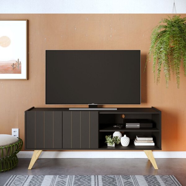 Rack Para Tv Até 55 Polegadas 2 Portas 2 Prateleiras Pés Em M