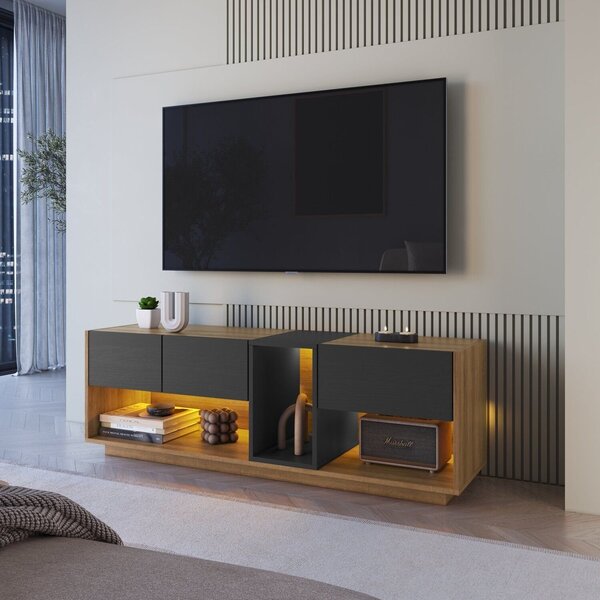 Rack Para Tv Até 55 Polegadas Com Led 136cm 3 Gavetas E 1 Nicho Mel ...