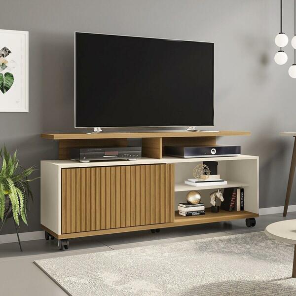 Rack Para Tv Até 55 Polegadas Com Nichos 1 Porta E Rodízios M