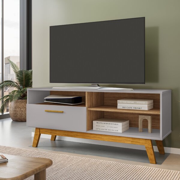 Rack Para Tv Até 55 Polegadas Pés Em Madeira Maciça Retrô Pal