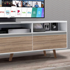 Rack Para Tv Até 55 Polegadas Pés Madeira Branco C/madeirado