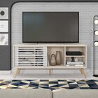 Rack Para Tv Até 55 Polegadas Retrô 136cm Em Bp Porta Ripada