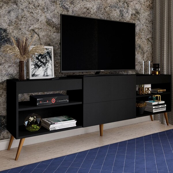 Rack Para Tv Até 55 Polegadas Roma 1 Porta 2 Prateleiras Pret