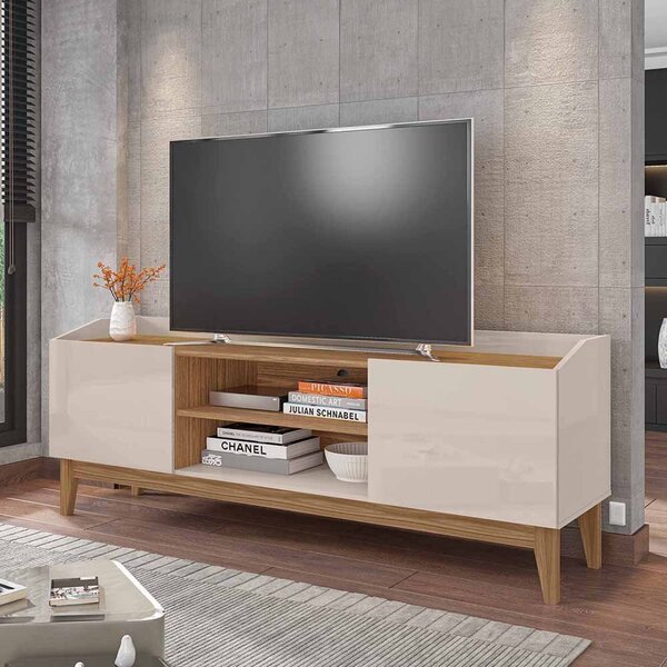 Rack Para Tv Até 60 Polegadas 2 Portas Pés Em Madeira Maciça