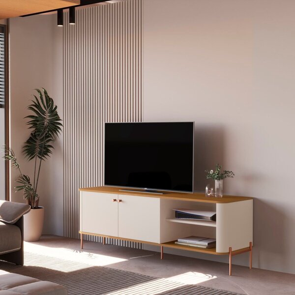 Rack Para Tv Até 60 Polegadas Curvo Pés E Puxadores Em Metal