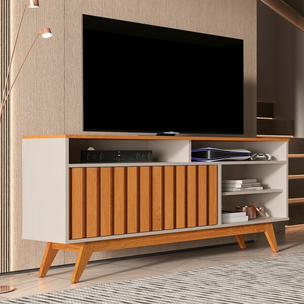 Rack Para Tv Até 60 Polegadas Hermes 2 Portas Ripado Off Whit