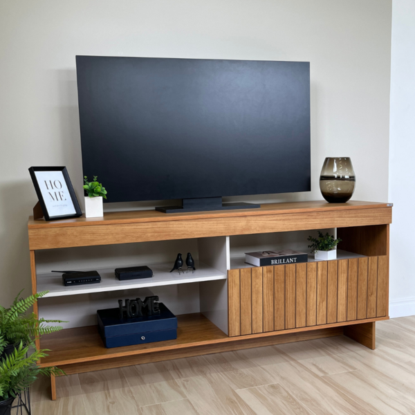 Rack Para Tv Até 65' City 1 Porta Frisada Cinamomo/off White