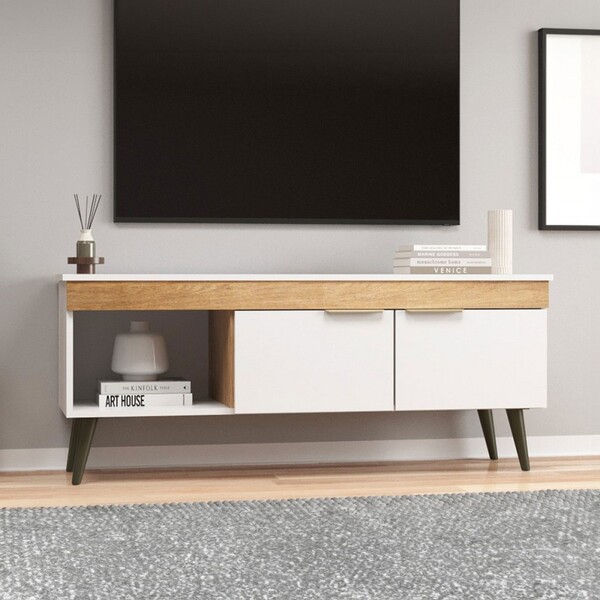 Rack Para Tv Até 65 Polegadas Malta 2 Portas Branco/nogal - D