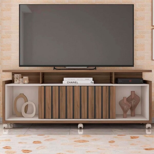 Rack Para Tv Até 65 Polegadas Oasis 1 Porta Com Ripado Noguei