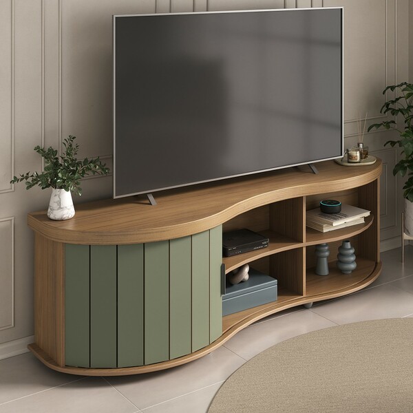 Rack Para Tv Até 75' Magnum 1 Porta Ripada Carvalho/off White