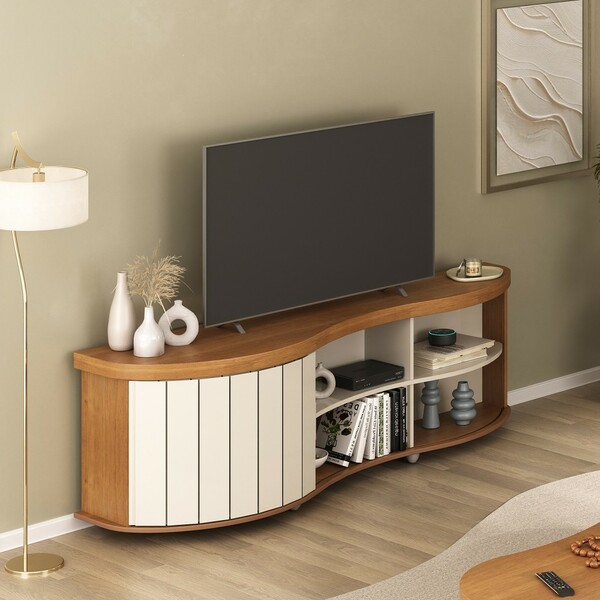 Rack Para Tv Até 75' Magnum 1 Porta Ripada Cinamomo/off White