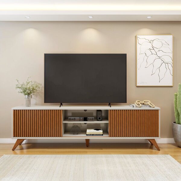 Rack Para Tv Até 75 Polegadas 100% Mdf Com Ripado 2 Portas De