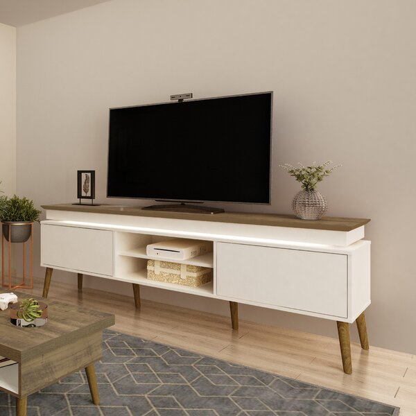 Rack Para Tv Até 75 Polegadas Com Led 2 Portas E Pés Em Madei