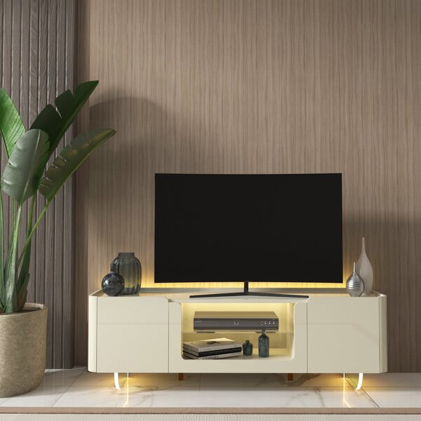 Rack Para Tv Até 75 Polegadas Com Led E Pés De Vidro 170cm Sp