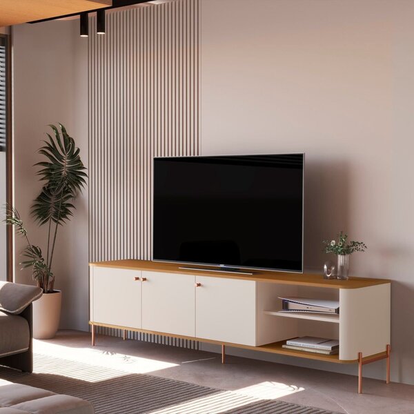 Rack Para Tv Até 75 Polegadas Curvo Pés E Puxadores Em Metal