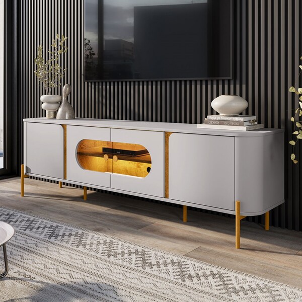 Rack Para Tv Até 75 Polegadas Juquehy 4 Portas Com Vidro E Le