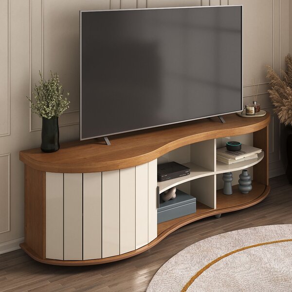 Rack Para Tv Até 75 Polegadas Orgânico Ripado Com Tampo Em Ta