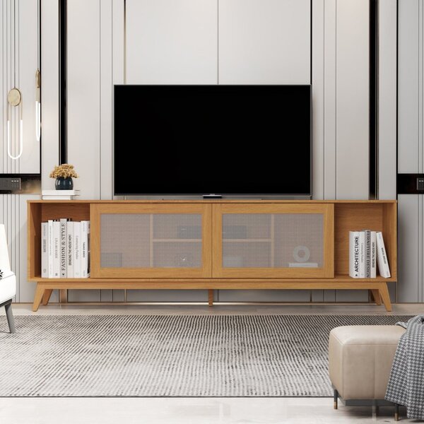 Rack Para Tv Até 75 Polegadas Pés Em Madeira Maciça 218cm Den