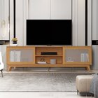 Rack Para Tv Até 75 Polegadas Pés Em Madeira Maciça 218cm Den