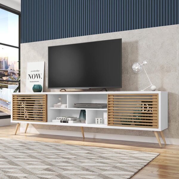 Rack Para Tv Até 75 Polegadas Retrô 220cm Em Bp Porta Ripada