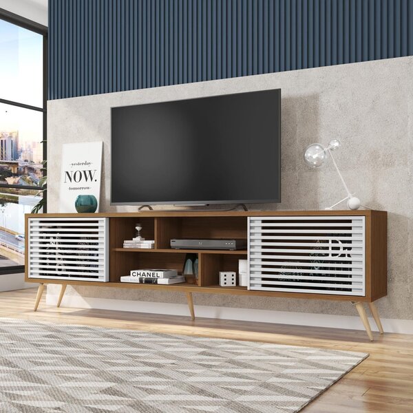 Rack Para Tv Até 75 Polegadas Retrô 220cm Em Bp Porta Ripada