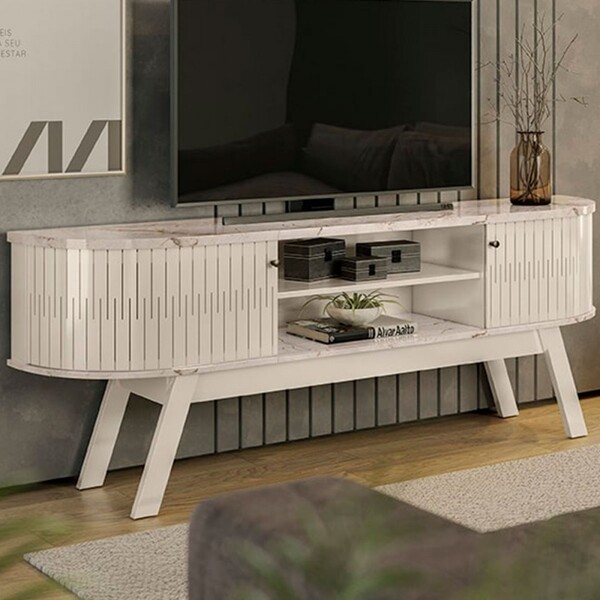 Rack Para Tv Até 75 Polegadas Valencia 2 Portas Calacata/off