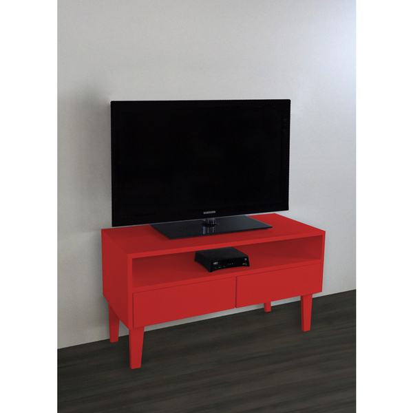 Rack Para Tv Bancada Com Nicho E Gaveta Vermelho Laca
