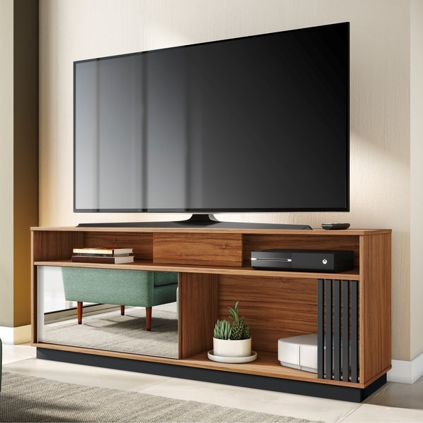 Rack Para Tv Com Nichos Adamson Noce Preto | Leroy Merlin