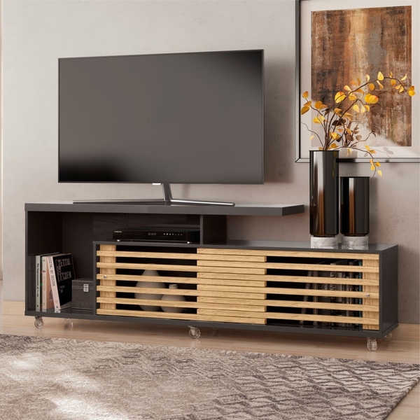 Rack Para Tv Com Nichos Luana Titânio Carvalho