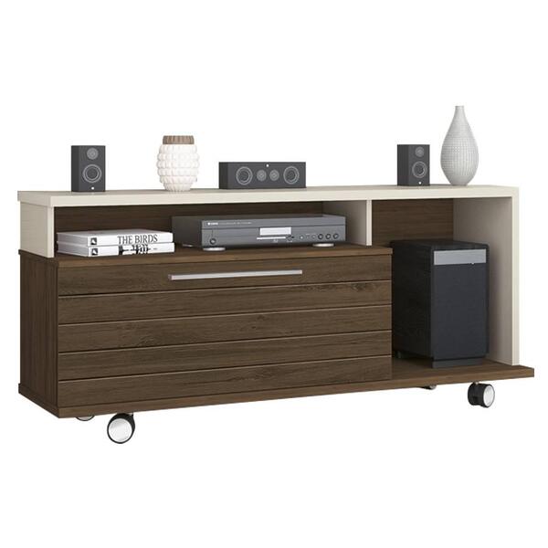 Rack Para Tv Com Portas E Rodízios Cali Cappuccino Off White