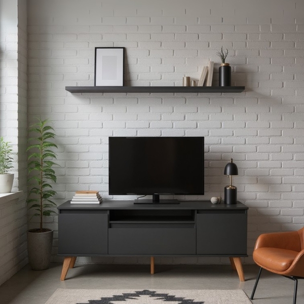 Rack Para Tv Com Prateleira 150cm Retro Mdf Grafite Dallas -