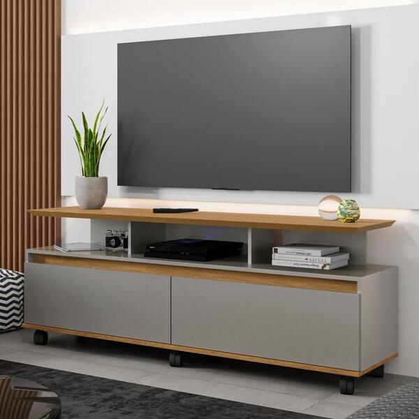 Rack Para Tv Com Rodízios 2 Portas Evan Cinamomo Titanium