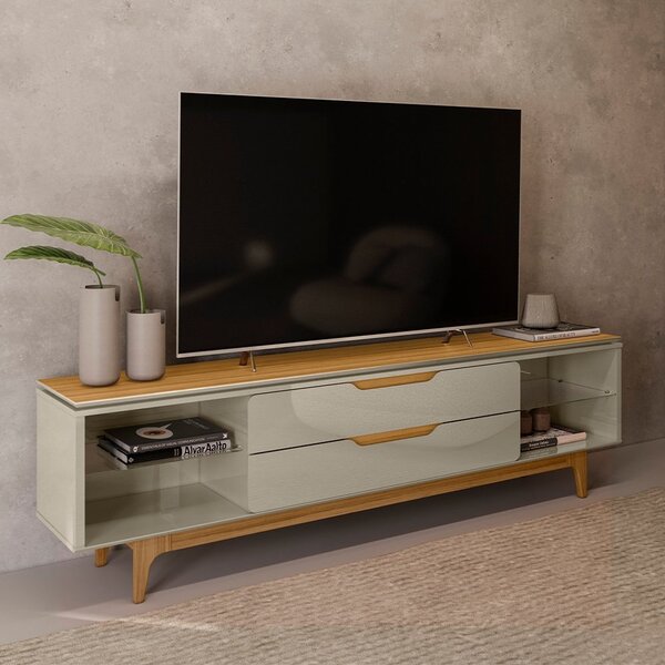 Rack Para Tv De Até 75 Polegadas 2 Gavetas Pés Madeira Maciça