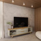 Rack Para Tv De Até 75 Polegadas 2 Gavetas Pés Madeira Maciça