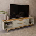 Rack Para Tv De Até 75 Polegadas 2 Gavetas Pés Madeira Maciça