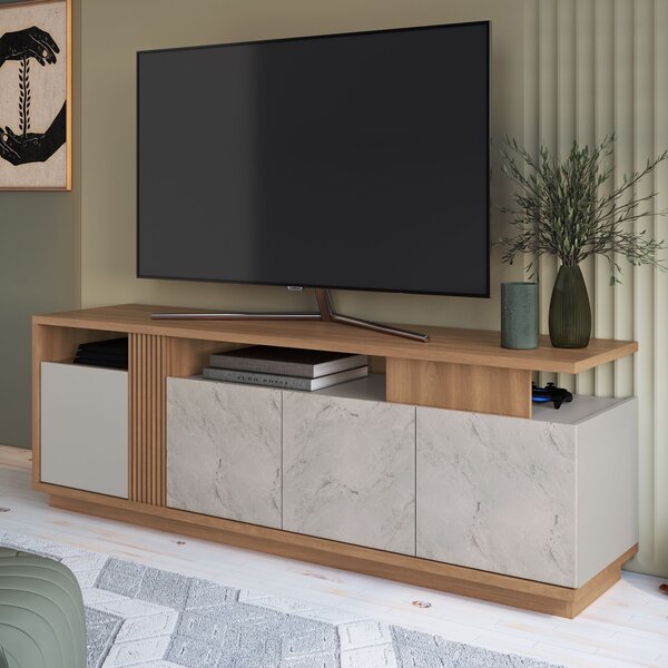 Rack Para Tv De Até 80 Polegadas Com Detalhe Ripado E 3 Porta