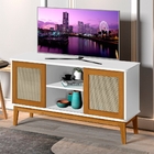 Rack Para Tv Franklin 2 Portas Palha Sintética Branco Madeira