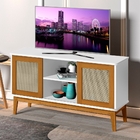 Rack Para Tv Franklin 2 Portas Palha Sintética Branco Madeira