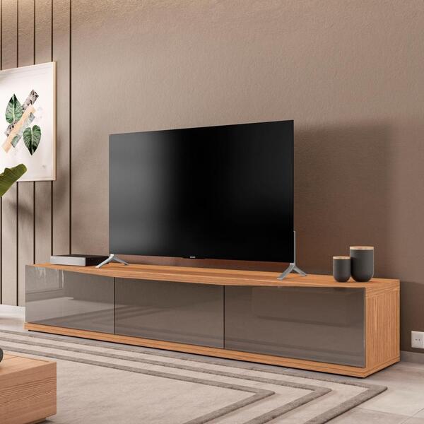 Rack Para Tv Manchester Com 3 Gavetas Cinza/noce