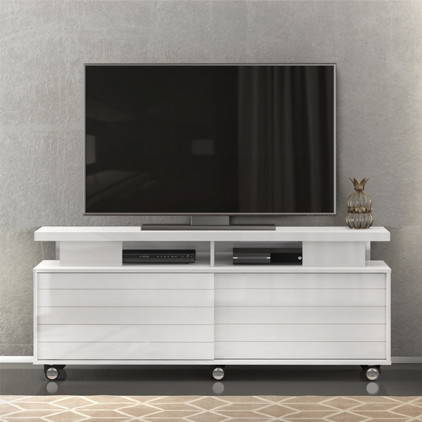 Rack Para Tv Manly Com Portas De Correr Frisadas Branco